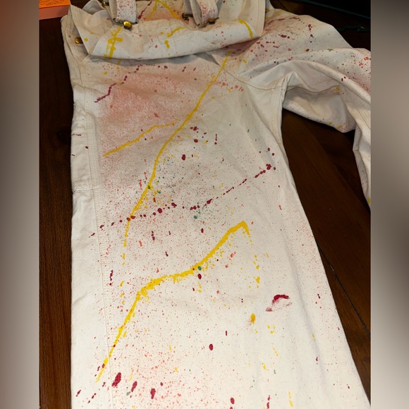 VTG customized Carhartt Overalls White‎ Carpenter Painter button fly bibs - Picture 9 of 12